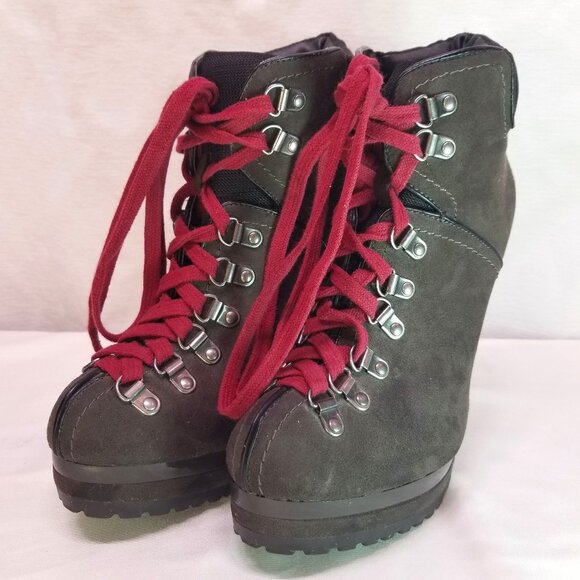 Xhilaration Women's Stiletto Brown with Red Lace Up Ankle Boots Booties Size 8 - Picture 2 of 5